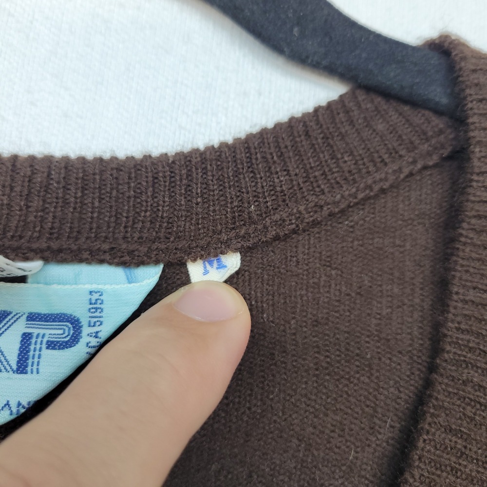 KP Sweater Vest Mens M Brown V-Neck Knit Solid Classic Layering Made in‎ Poland - Picture 4 of 8